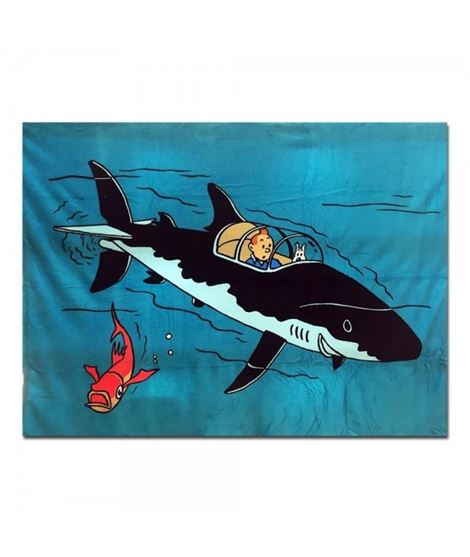 PLAID INFANTIL - SUBMARINO 130x160cm - couverture-polaire-bleu-tintin-le-sous-marin-requin-100-polyester-130x160cm