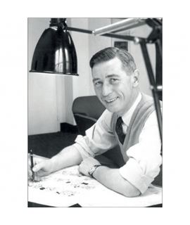 POSTAL HERGÉ - RETRATO ESTUDIO 1958 - postal-retrato-de-herge-robert-kayaert-en-su-estudio-tintin-1958-10x15cm